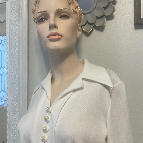 Vintage 60’s Mod A-Line Tannel Pleated Dress Tapastry Belt Sash Pearl Buttons Sm - Picture 4 of 16